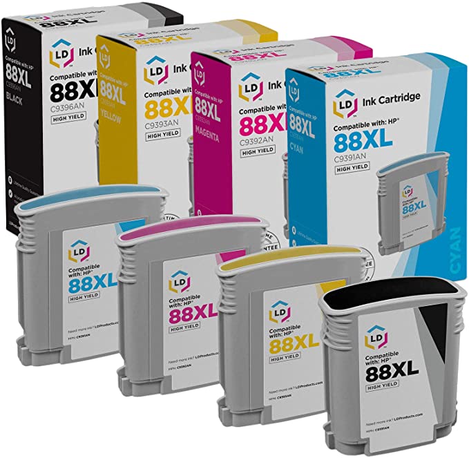 LD Remanufactured Ink Cartridge Replacement for HP 88XL High Yield (Black, Cyan, Magenta, Yellow, 4-Pack)