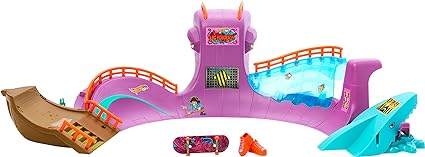 Hot Wheels Skate Octopus Skatepark Playset with Tony Hawk Fingerboard & Pair of Removable Skate Shoes, Includes Storage