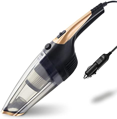 HHSUC Handheld Car Vacuum,Portable Auto Vacuum Cleaner High Power Corded Mini Vacuum with 16.4 Feet Power Cord,Strong Suction Wet&Dry Vacuum Cleaner for Home,Car Cleaning（Golden-Corded）