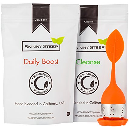 30 Day Skinny Teatox Tea Bundle with Bonus Infuser by SkinnySteep - 100% Organic Weight Loss Tea Cleanse - All Natural Ingredients, Made in the USA