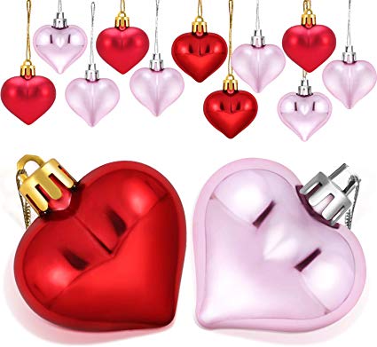 Boao 24 Pieces Heart Shaped Ornaments Valentine's Day Heart Ornament for Valentine's Day Decoration, 2 Styles(Pink, Red)