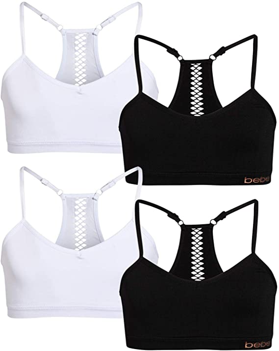 bebe Girls Seamless Racerback Sports Bra with Removable Pads (4 Pack)