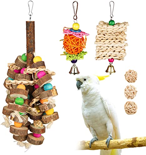 Bac-kitchen Bird Parrot Swing Chewing Toys-Natural Wood Blocks Parrot Tearing Cage Toys Ideal for Budgie Parakeets Cockatiels Cockatoo Love Birds Finch Conures African Grey
