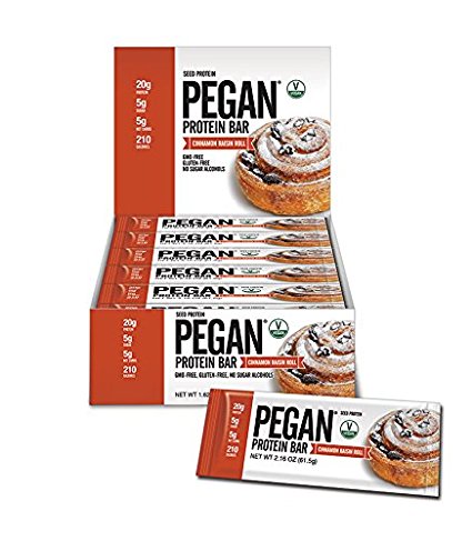 Pegan® Protein Bar (Cinn Raisin Roll) 12 Bars (20g Organic Sacha Inchi Seed Protein) (Vegan/Paleo) (5 Net Carbs)