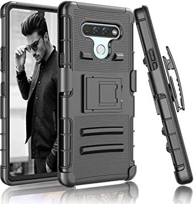 Njjex Compatible with LG Stylo 6 Case/LG K71 Stylus/LG Stylo 6 Holster, [Ngate] Armor Defender Locking Swivel Holster Belt Clip Kickstand Heavy Duty Full Body Protective Carrying Cover [Black]