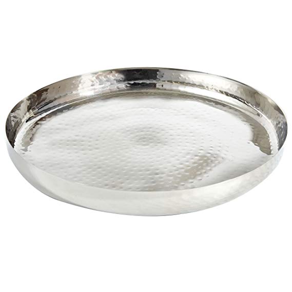 Elegance 72576 Hammered Stainless Steel Round Tray 13" Silver