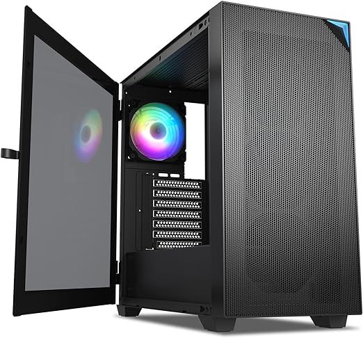 VETROO AL800 Full Tower PC Computer Case w/Door Opening Design Tempered Glass, E-ATX/ATX Support, Built-in ARGB LED Strip in Front Mesh Panel, Type-C Ready, Support for 40 Series GPUs -Black