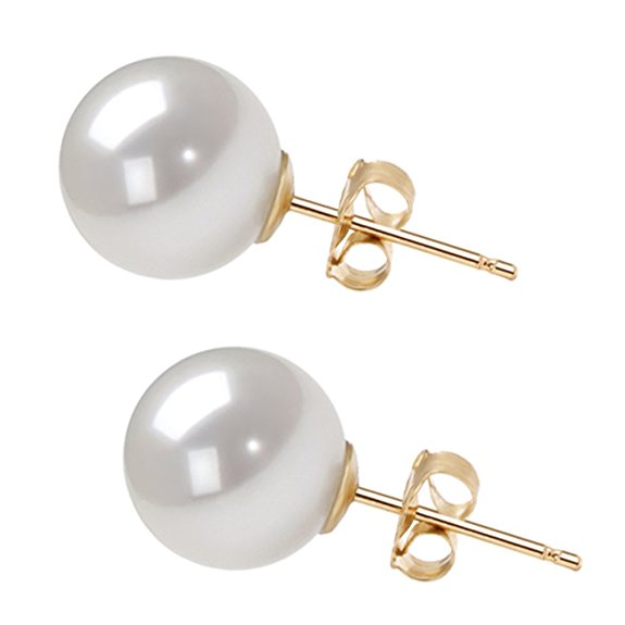AAAA White Akoya Cultured Pearl Earrings Stud 14K Gold Settings Earrings Stud for Women