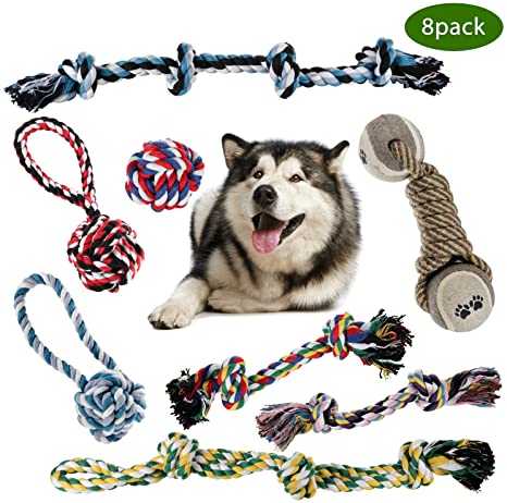 ZOUTOG Dog Toys for Aggressive Chewers, Set of 8 Dog Chew Toys, Indestructible Dog Rope Toy for Small/Medium/Large Dog Pets, for Playtime and Teeth Cleaning