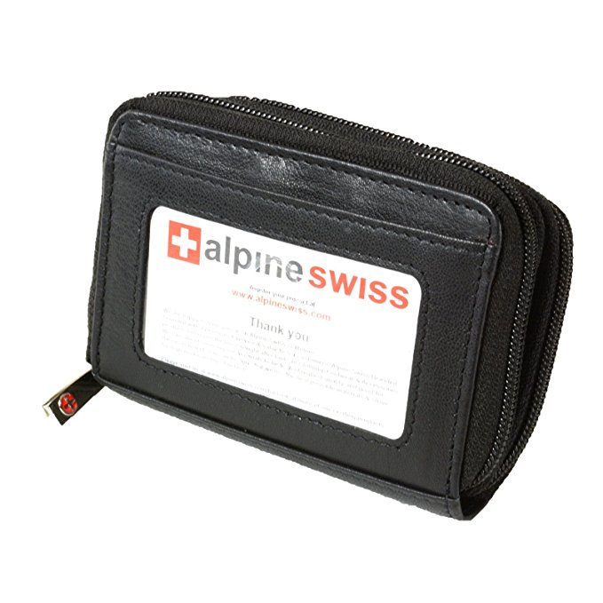 Alpine Swiss Womens Acordion Organizer Wallet Leather Credit Card Case Coin ID