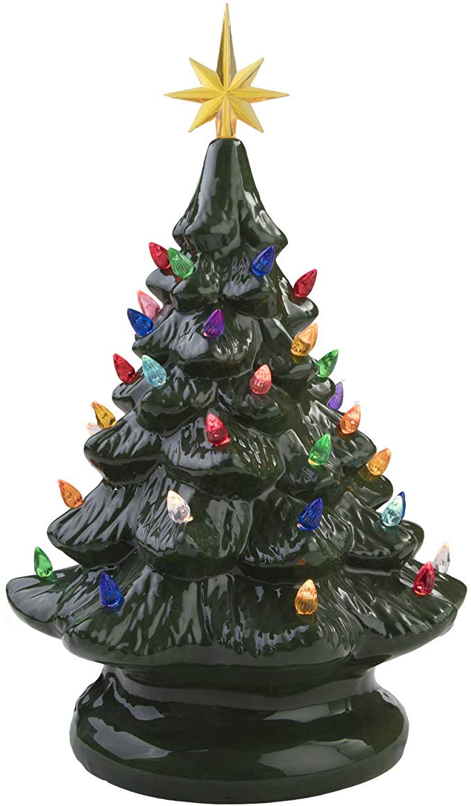 Miles Kimball 14" Retro Prelit Ceramic Tabletop Christmas Tree with 52 Multicolored Lights (Green)