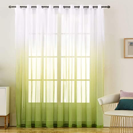 Linden Green Ombre Sheer Curtain Room Divider 96 Inch Long, Grommet Top Outdoor Gradient Drapes for Window Treatments Curtains for Patio Doors, 1 Panel 100" W x 96" L/ 8.3' x 8'