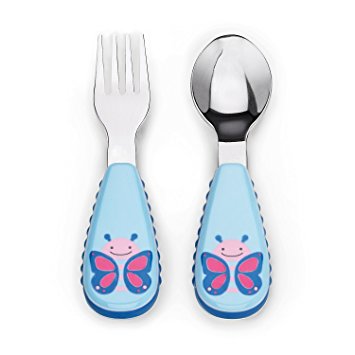 Skip Hop Baby Zoo Little Kid and Toddler Fork and Spoon Utensil Set, Multi Blossom Butterfly