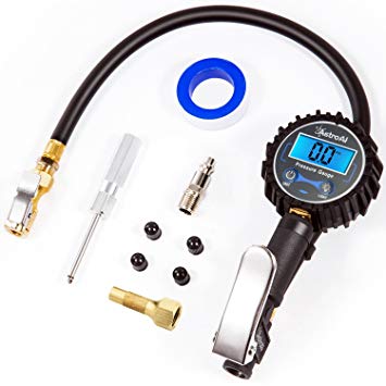 AstroAI Digital Tyre Inflator with Pressure Gauge, 250 PSI Air Chuck and Compressor Accessories Heavy Duty with Rubber Hose and Quick Connect Coupler for 0.1 Display Resolution, Black