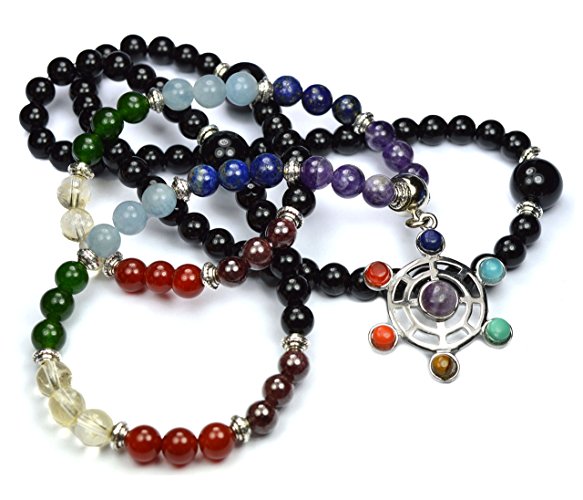 Genuine Gemstone Seven Chakra Mala. 108 Prayer Beads. Bracelet, Necklace Mala. Amethyst, Lapis Lazuli, Aquamarine, Jade, Citrine, Agate, Garnet, Onyx Mala