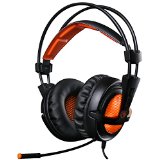 SADES A6 USB PC Gaming Headset 71 Surround Sound Stereo Gaming Headphones with Microphone Multi-function Control Remote Leather Earmuffs cool Orange LED Lighting Black