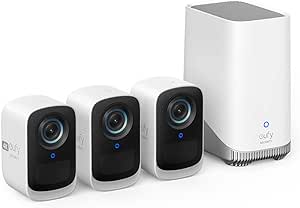 eufy security S300 eufyCam 3C 3-Cam Kit Security Camera Outdoor Wireless, 4K Camera, Expandable Local Storage Up To 16TB, Face Recognition AI, Spotlight, Color Night Vision, No Monthly Fee