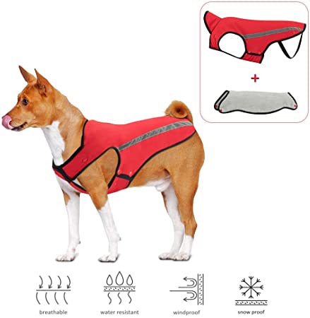 AutoWT Dog Winter Jacket, Detachable Flannel Lining Dog Coat Adjustable Neck and Chest Size Pet Vest with Reflective Stripe Windproof Snowsuit Keep Warm for Small Medium Large Dogs