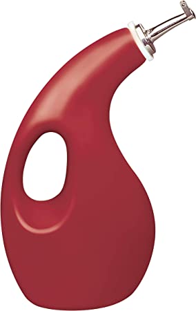 Rachael Ray Solid Glaze Ceramics EVOO Olive Oil Bottle Dispenser with Spout - 24 Ounce, Red