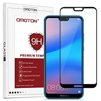 OMOTON Huawei P20 Lite Screen Protector - Full Coverage Tempered Glass Screen Protector - [3D Round Edge] [9H Hardness] [Crystal Clear] [Scratch Resist] for Huawei P20 Lite, Black