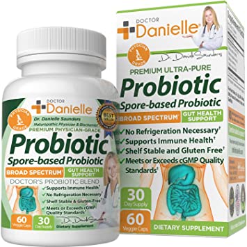 Dr. Danielle Probiotic - Probiotics for Women and Men, Adults by Dr. Danielle - Shelf Stable Probiotic Supplement - No Refrigeration Necessary - Bacillus - 60 Capsules