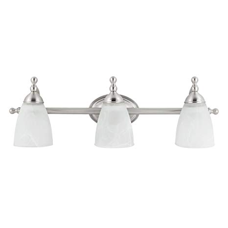 Globe Electric Diana 3-Light Exclusive Vanity Fixture, Satin Nickel Finish, Alabaster Glass Shades, 50783