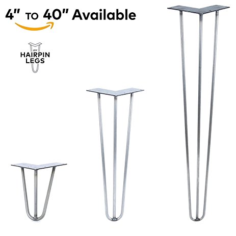 4" - 40" Hairpin Legs - 3Rod Design - Raw Steel - 1/2" Diameter - MADE in the USA (16” Height x 1/2" Diameter - EACH LEG SOLD SEPARATELY)