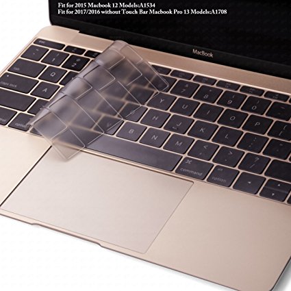 DHZ Ultra Thin Soft Transparent Keyboard Cover Skin for Macbook 12" Retina (Model: A1534 2015 Released) US layout Waterproof Dust-proof , Clear TPU