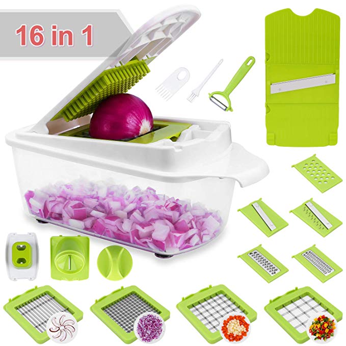 Sedhoom 16 in 1 Vegetable Chopper Food Chopper Onion Chopper Mandoline Slicer w/ Large Container, 2nd Generation