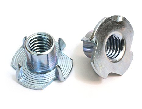 T-Nuts 3/8"-16 Inch (200 Pack), Choose Size/Quantity/Material, By Bolt Dropper, Pronged Tee Nut. For Wood, Rock Climbing Holds, Cabinetry, etc.