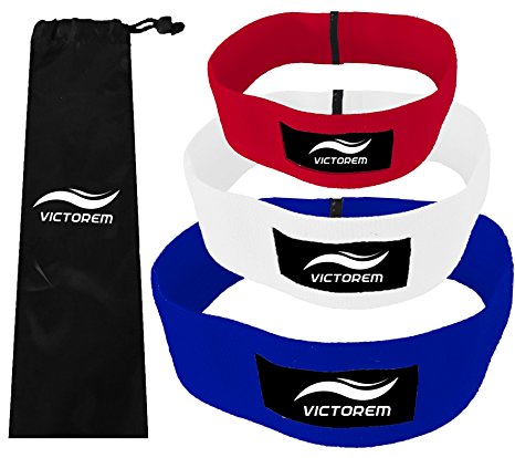Victorem Hip Bands - Thigh - Hip Resistance - Booty Exercise Resistance Bands - Low, Medium and Heavy Loop Set - Stretching, Lifting, Squatting, Pilates, Crossfit Workouts