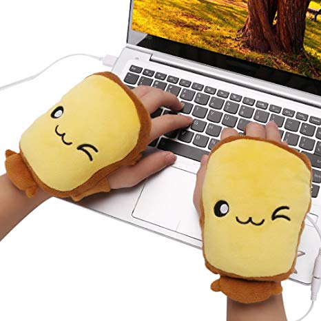 USB Hand Warmer Heated Gloves MOPO Toast Hand Warmers Winter Hot Finger-less Gloves USB Heating Warm Hands Gloves Powered Wearable Fingerless USB Gloves Christmas Gift for Children and Women