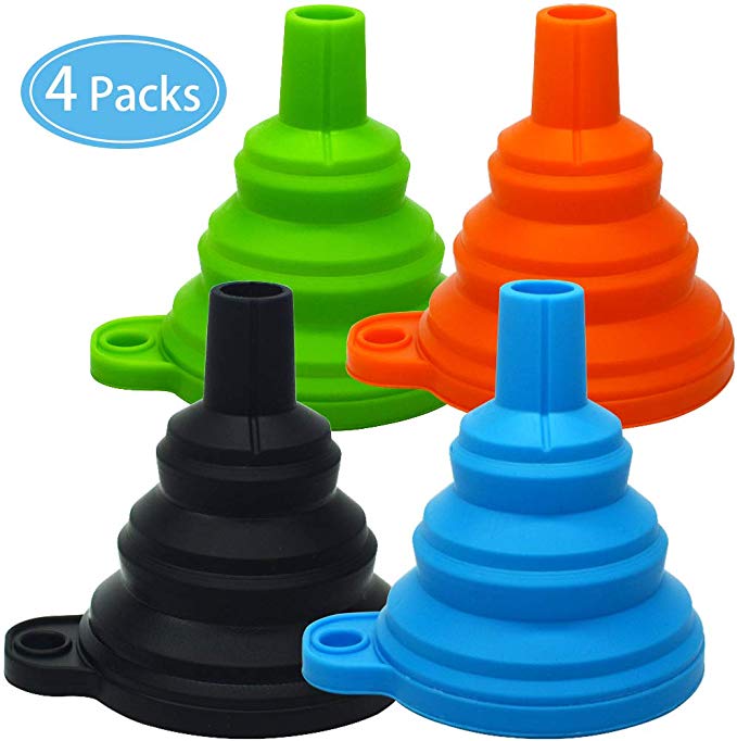 4 Pack Silicone Collapsible Funnel, Flexible/Foldable/Kitchen Funnel for Water Bottle Liquid Transfer Food Grade BPA Free
