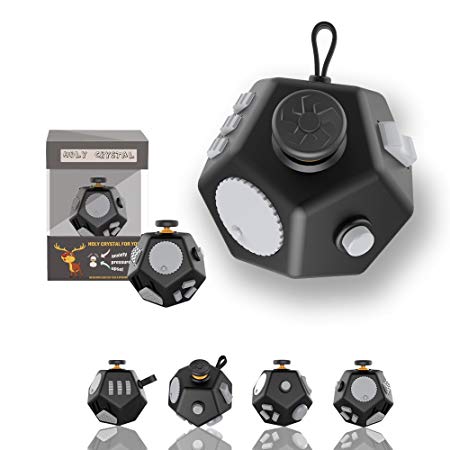 Pybrainpower 12 Sides Fidget Cube Toys are Typically Intended to Help Students with Autism Or ADHD Focus Better, Relieves Stress and Anxiety for Children and Adults (E-Black)