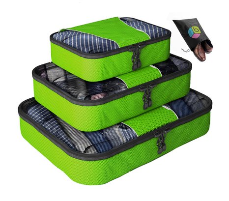 Father's Day Gift-Packing Cubes - 4 pc Set Luggage Organizer - Bonus Shoe Bag Included - Lifetime Guarantee - By Bingonia Travel Accessories