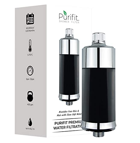 PURIFIT Shower Filter for Hard Water & Chlorine Removal (Black)