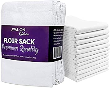 Avalon Kitchen Flour Sack Kitchen Dish Towels – 28x28 inches Super Value Pack of 30 – Made from 100% Ring-Spun Cotton – Lint Free with High Absorbency and Durability. for Multipurpose use in Kitchen