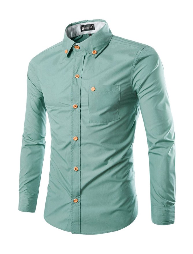 Allegra K Men Long Sleeve Button-Down Fitted Shirt