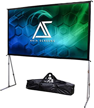 Akia Screens 145 in Indoor Outdoor Portable Projector Screen with Stand Carry Bag 16:9 8K 4K Ultra HD 3D Home Theater Adjustable Height Foldaway Easy Snap Aluminum Silver Projection Screen AK-OS145H1