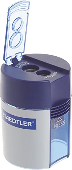 Staedtler Metal Double Hole Sharpener with Tub, 512001BK