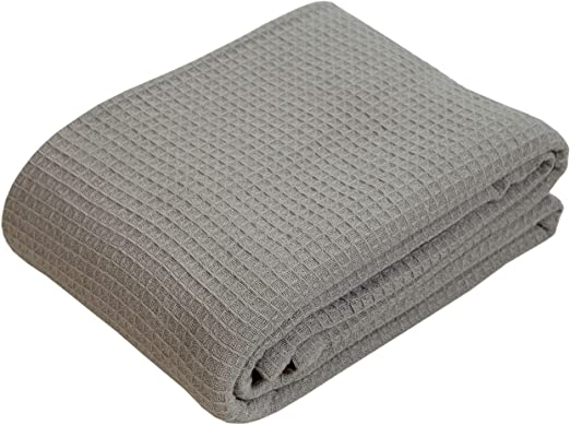 100% Soft Premium Ringspun Cotton Thermal Blanket - Full / Queen - Dark Grey Brown - Snuggle in These Super Soft Cotton Blankets - Perfect for Layering Any Bed - Provides Comfort and Warmth for Years