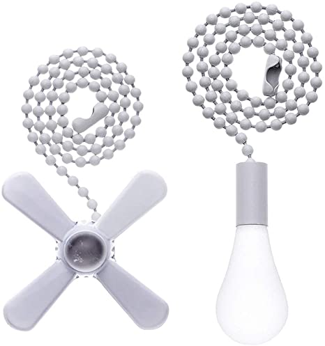 Ceiling Fan Pull Chain Extender, 2pcs 12-inch Beaded Extension Chains with Decorative Light Bulb and Fan Cord (White)
