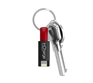 inCharge Dual 2in1 Ultra Portable Charging/Sync Keychain Cable Compatible with Apple iPhone/iPad/airPods and All Android microUSB Devices (PU-Leather-RED)