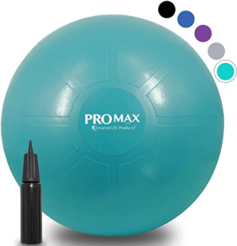 SmarterLife PRO MAX Exercise Ball - Professional Grade Extra Thick Yoga Ball for Balance, Stability, Fitness, Pilates, Birthing, Therapy, Office Ball Chair, Classroom Flexible Seating