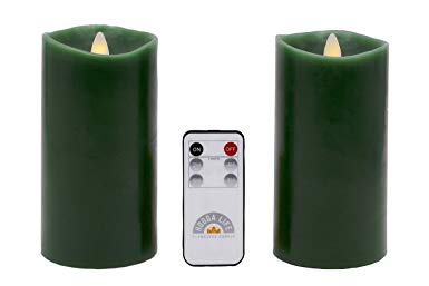 Gift Package 2 Pieces Sage Green Flameless Candles (D 3" x H 6") Flickering Flame Effect, LED Pillar Candles Battery Operated Real Wax with Timer Function and Remote