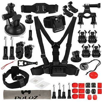 PULUZ 45 in 1 Accessories Ultimate Combo Kit Strap Mount 3-Way Pivot Arms J-Hook Buckle Tripod Adapters Storage Bag Wrench for GoPro HERO Session 4 3 3 2 1 SJ4000  SJ5000  Dazzne