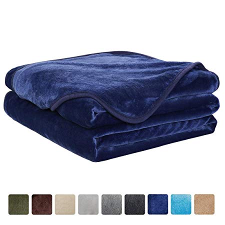 EASELAND Soft Queen Size Blanket All Season Winter Warm Fuzzy Microplush Lightweight Thermal Fleece Blankets for Couch Bed Sofa,90 90 Inches,Navy