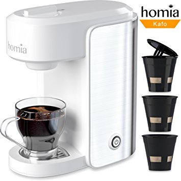 Coffee Maker Machine Electric Single Serve Brewer for Ground Coffee and K-cup Сompatible, 10 oz (300 ml), 1000W, 3.5 bar Pump with Reusable Capsules and Automatic Shut-Off, Stainless Steel   White