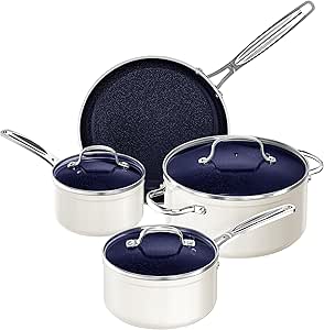 Nuwave 7pc Cookware Set Healthy Duralon Blue Ceramic Nonstick Coated, Diamond Infused Scratch-Resistant, PFAS Free, Oven Safe, Induction Ready & Evenly Heats, Tempered Glass Lids & Stay-Cool Handle