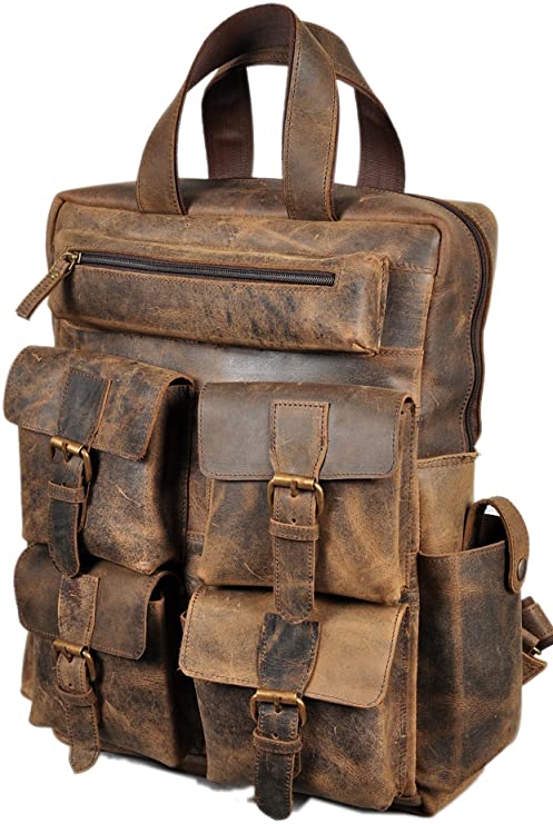 Devil Hunter 18" Leather Backpack for men/women Brown Leather Laptop Backpack